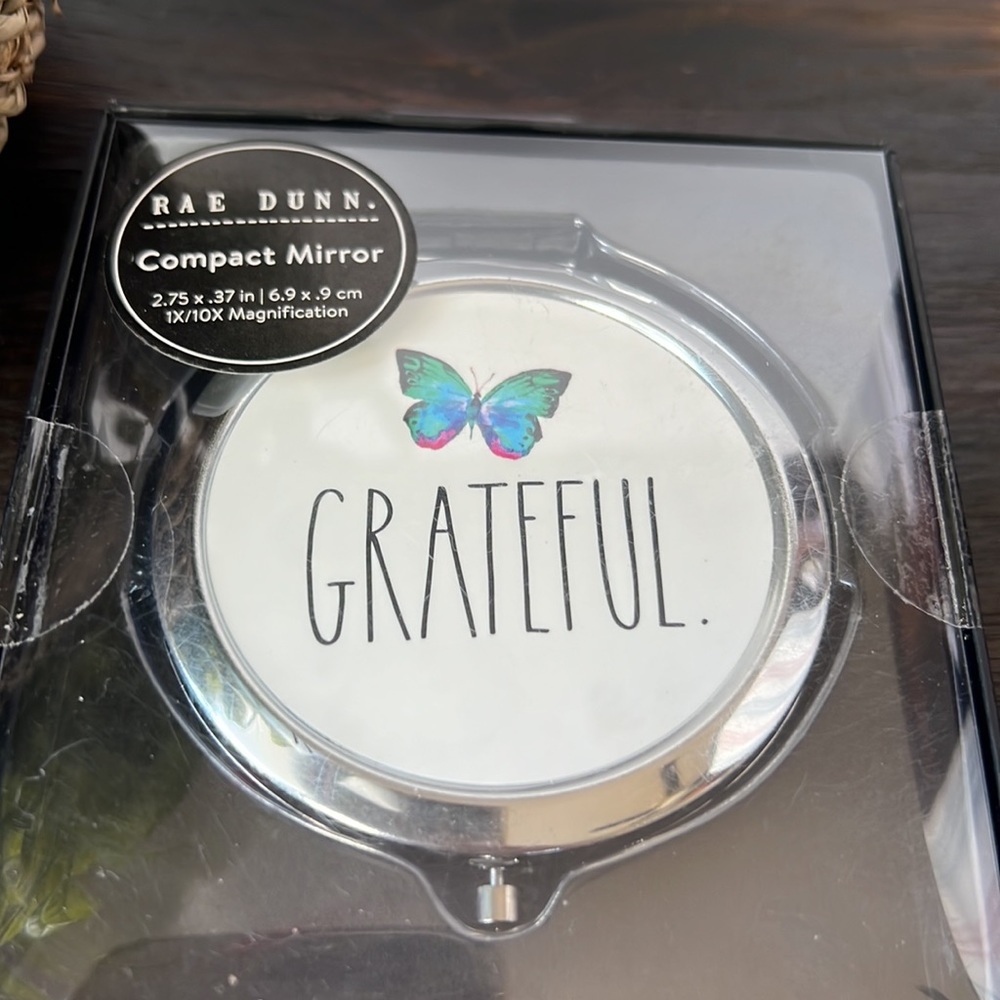 NIB Rae Dunn Butterfly Compact Mirror- “GRATEFUL.”